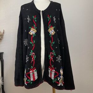 Beautiful Heavy Vintage Christmas Beaded Grandmacore Cottage Nutcracker Sweater‎